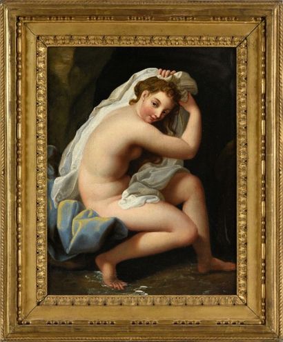 École FRANÇAISE de la fin du XVIIIe siècle Jeune femme au bain
Toile
41 x 31,5 cm
Cadre...