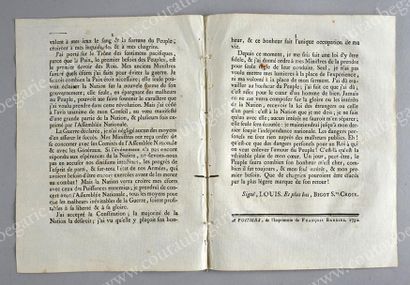 LOUIS XVI, roi de France (1754-1793) 
Lettre du roi à l'Assemblée Nationale, à l'occasion...