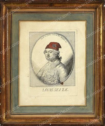 École FRANÇAISE de la fin du XVIIIe siècle 
Le roi Louis XVI portant un bonnet phrygien.
Estampe...