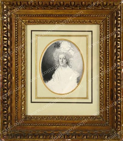 FLAMENG Léopold (1831-1911) 
Portrait en buste de la reine Marie-Antoinette aux Tuileries.
Gravure,...