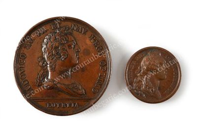 null LOUIS XV, roi de France (1710-1774).
Ensemble de deux médailles en bronze au...