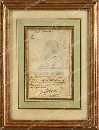 BRUNE Guillaume, maréchal d'Empire (1763-1815) 
Portrait de Camille Desmoulins (1760-1794).
Dessin...