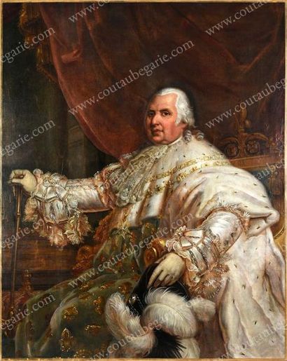 D'après François GERARD (1770-1837) 
Portrait de Louis XVIII roi de France en costume...