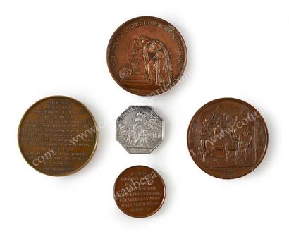 null CHARLES X, roi de France (1757-1836).
Ensemble de deux médailles en bronze signées...