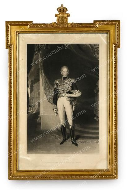 ECOLE ANGLAISE DU XIXe SIÈCLE 
Portrait en pied du roi Charles X de France.
Gravure...