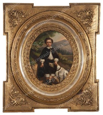 École Française du XIXe siècle 
Portrait du prince impérial et son chien Néro.
Huile...