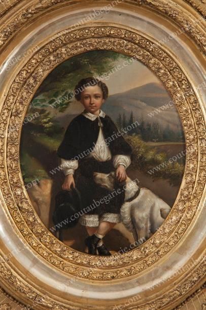 École Française du XIXe siècle 
Portrait du prince impérial et son chien Néro.
Huile...