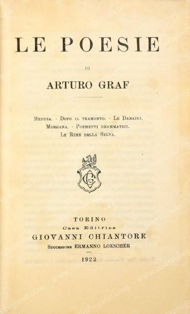 GRAF Arturo 
Le poesie, Turin, 1922. In-4°, reliure italienne d'époque en maroquin...
