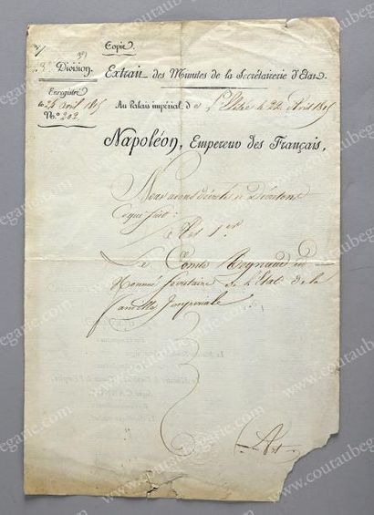BASSANO, Hugues-Bernard Maret (1763-1839), duc de 
P.S. Le duc de Bassano sur papier...