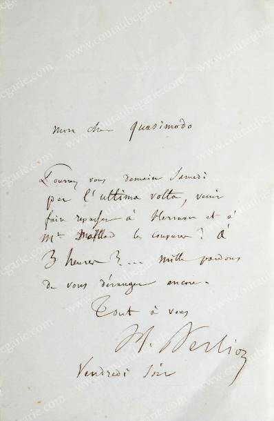 BERLIOZ Hector (1803-1869) 
Célèbre compositeur français.
L.A.S. H. Berlioz adressée...