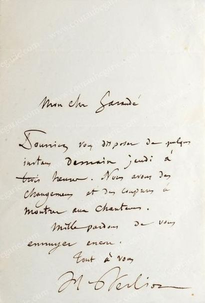 BERLIOZ Hector (1803-1869) 
Célèbre compositeur français.
L.A.S. H. Berlioz adressée...