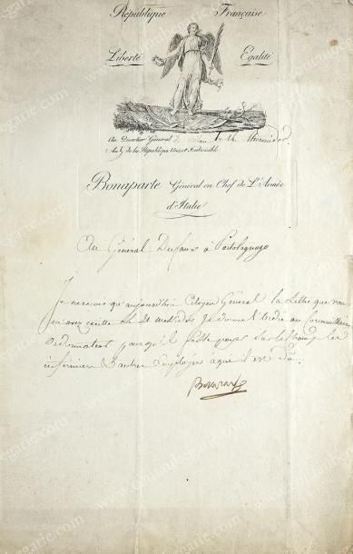 GÉNÉRAL BONAPARTE (1769-1821) 
L.S. Bonaparte sur papier à en-tête en partie imprimé...