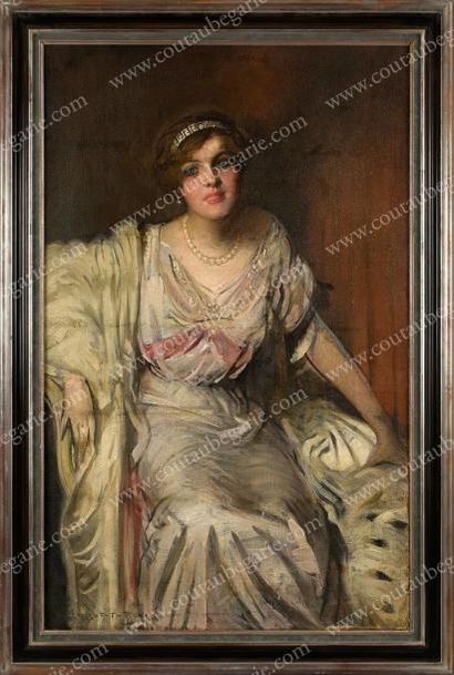 ROSEN Ernest (1877-1926) 
Portrait d'une élégante au manteau d'hermine.
Huile sur...