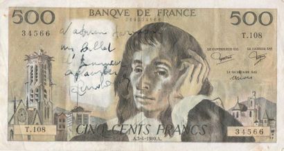 null Serge Gainsbourg
Un billet de 500 francs dÉdicacÉ au stylo plume noire à un...