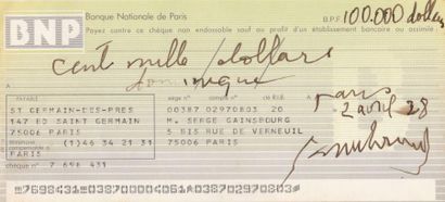 null Serge Gainsbourg 1990
Extraordinaire chèque de 100 000 dollars de Serge Gainsbourg...