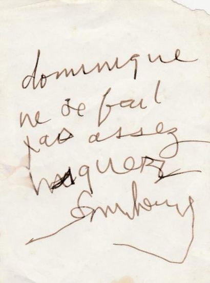 null Serge Gainsbourg 1990 mot doux manuscrit de Gainsbourg: «Dominique ne se fait...