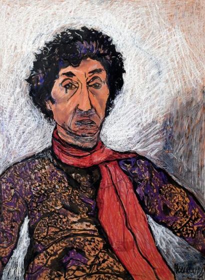 null Autoportrait de Marcel Mouloudji au pastel et craie de 1970
Signé Mouloudji...
