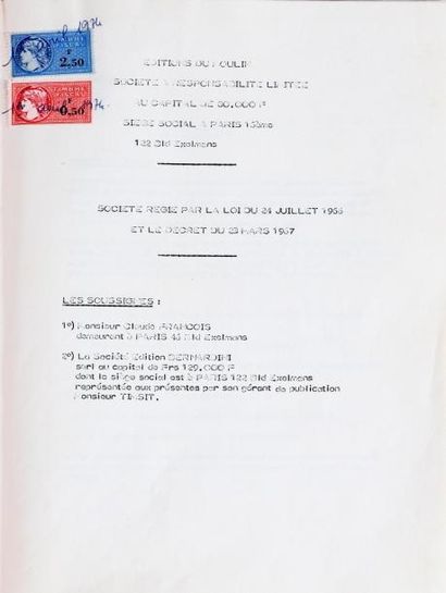 null CONTRAT ORIGINAL DE CLAUDE FRANCOIS - 1974
Le contrat original en 22 pages pour...
