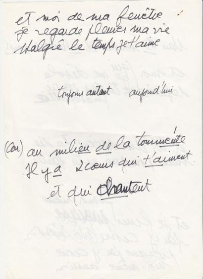 null CLAUDE FRANÇOIS Les anges, les roses et la pluie. premier manuscrit original...