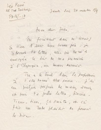 null Léo Ferré
Une lettre manuscrite envoyée par l'artiste à l'un de ses amis proches.
L'un...