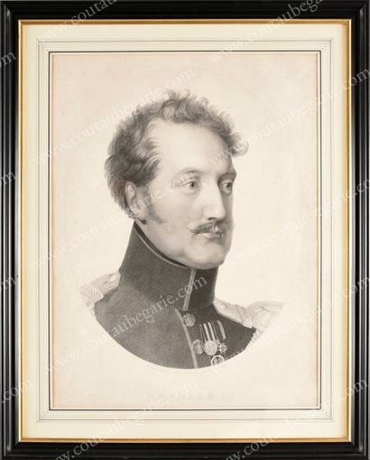 École RUSSE du XIXe siècle 
Portrait de l'empereur Nicolas Ier de Russie.
Lithographie,...
