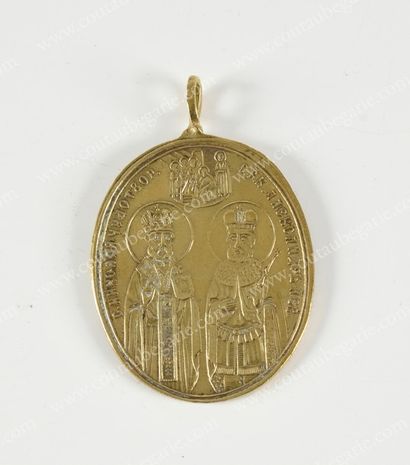 null * COURONNEMENT DU TSAR ALEXANDRE III
Médaille pendentif de forme ovale, en métal...
