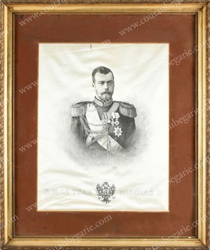 * ÉCOLE FRANÇAISE DE LA FIN DU XIXE SIÈCLE 
Portraits du tsar Nicolas II de Russie.
Tissage...