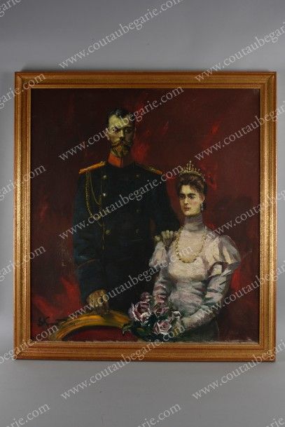 * ÉCOLE RUSSE DE LA FIN DU XXE SIÈCLE 
Portraits du tsar Nicolas II et de son épouse...