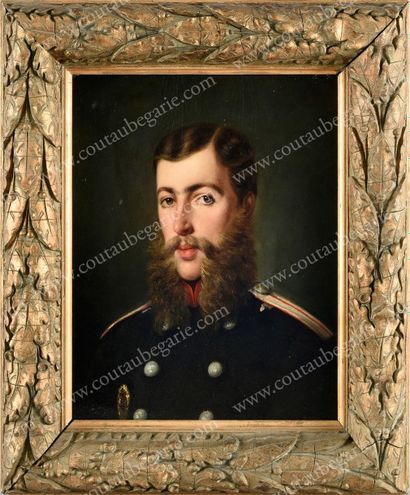 École RUSSE du XIXe siècle 
Portrait d'un officier du régiment des Chevaliers-Gardes.
Huile...