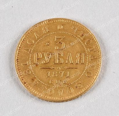null * ALEXANDRE II, empereur de Russie (1818-1881)
Pièce de 3 roubles en or ornée...