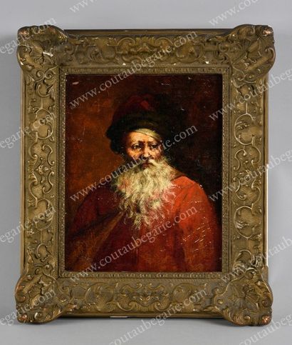 École RUSSE du XIXe siècle 
Portrait d'un vieillard à la barbe blanche portant une...