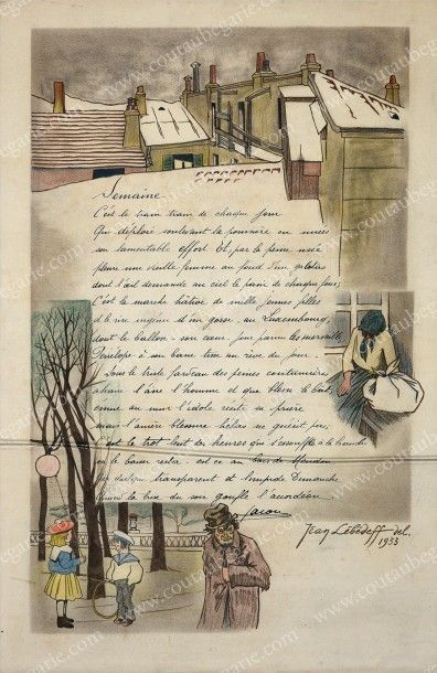 LEBEDEFF Jean (1884-1972) 
Illustration pour un poème intitulé «Semaine».
Technique...