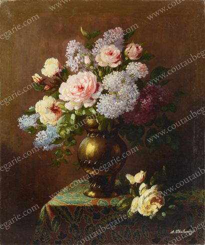 OKOLOWICZ Nicolas Alexandrovitch (1867-1928) 
Vase fleuri.
Huile sur toile signée...