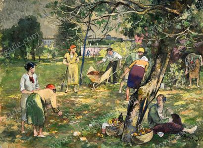 SHEVCHENKO Aleksander (1883-1948) 
Les paysans au champ.
Gouache et aquarelle sur...