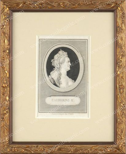 null * CATHERINE II, impératrice de Russie (1729-1796).
Portrait miniature signé...