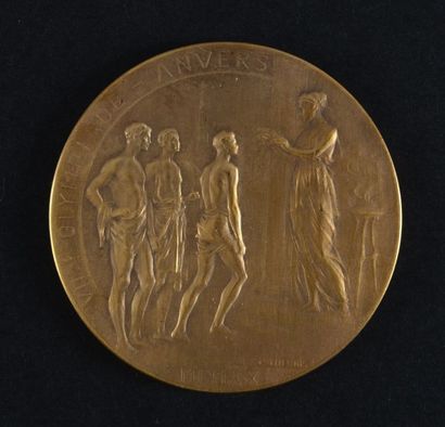 null 1920. Anvers. Médaille officielle de partipant. Design P. Theunis. En bronze.
Diam....