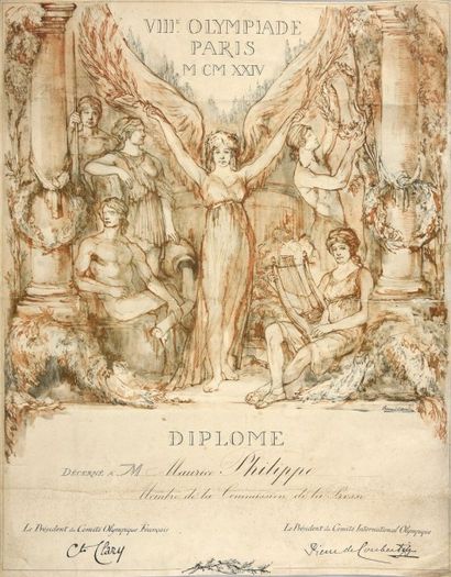 null 1924. Paris. Diplôme de participant attribué à Maurice Philippe. (Membre de...