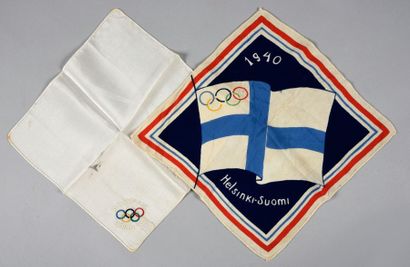 null 1940. Tokyo et Helsinki. Mouchoirs en soie à l'effigie des Jeux Olympiques d'hiver...