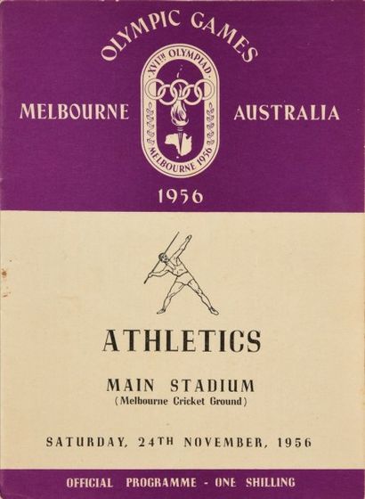 null 1956. Melbourne. Programme officiel pour les épreuves d'athlétisme avec les...