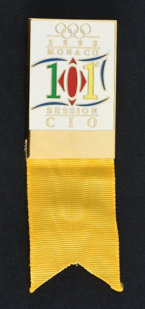 null 1993. Monaco. Badge presse de la 101ème session du Comité International Olympique....