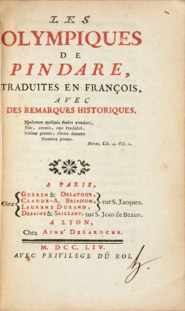 null Olympiques de Pindare. Recueil d'odes du poète grec Pindare. Il comprend 14...