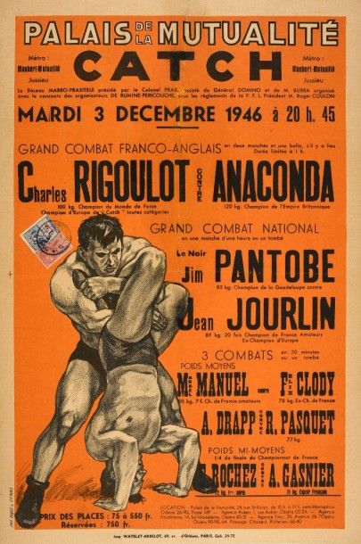 null Affiche du combat de catch entre Charles Rigoulot et le britanique Anaconda...
