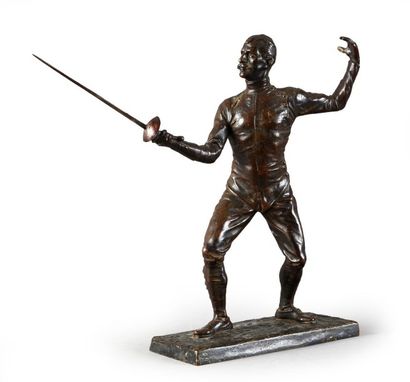 null Sculpture en bronze. «En garde». Signée Edouard Drouot (1859-1945).
Circa 1900.
Hauteur...