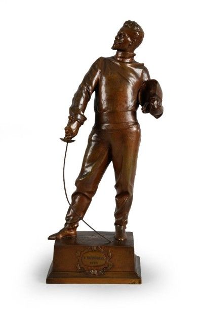 null Sculpture en bronze «L'Escrimeur» datée du 5 novembre 1890 signée Godefroid...