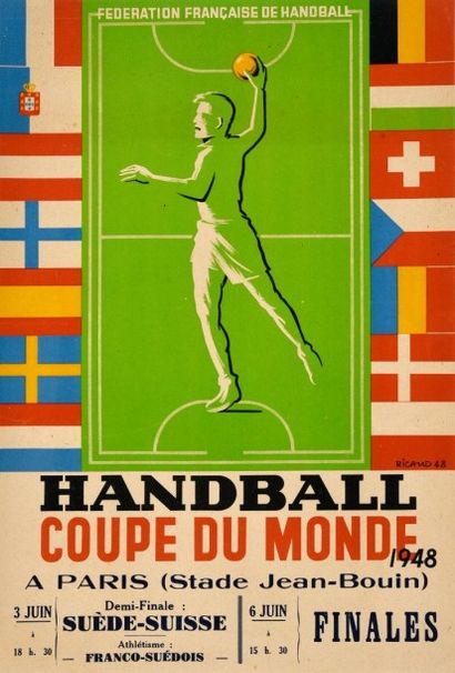 null Affiche de la Coupe du Monde de handball à 11, disputée en France en 1948, pour...
