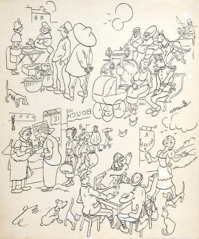 Saint Ogan, Alain 
Scène de ville. Illustration réalisée vers 1950.
Dimensions: 50x54...
