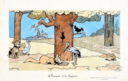 Benjamin RABIER 
Le Renard et la Cigogne.
Le brouet fut par lui, servi sur son assiette....