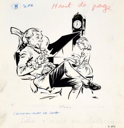 FOLLET, René 
Deux illustrations pour le Signe de Piste «L'homme au lacet de soie»...