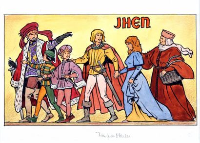 Martin, Jacques 
Jhen et ses compagnons.
Projet d'affiche dessiné par Jacques Martin...