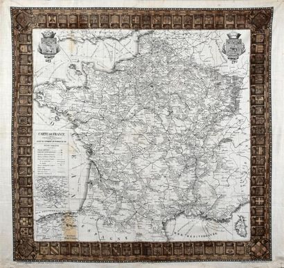 null Mouchoir de cou, Buquet, Nantes, seconde moitié du XIXe siècle, Carte de France,...